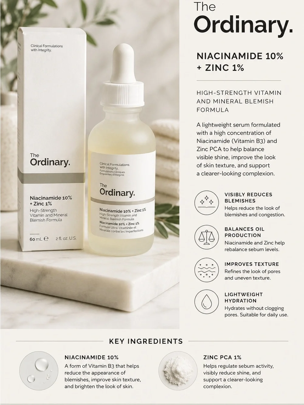 The Ordinary Niacinamide 10% + Zinc 1% Serum 60mL – Unused
